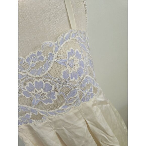 Saks Fifth Avenue Silk Lace Satin Chemise Nighty Blue Cream Vintage Slip Dress M - Picture 3 of 8